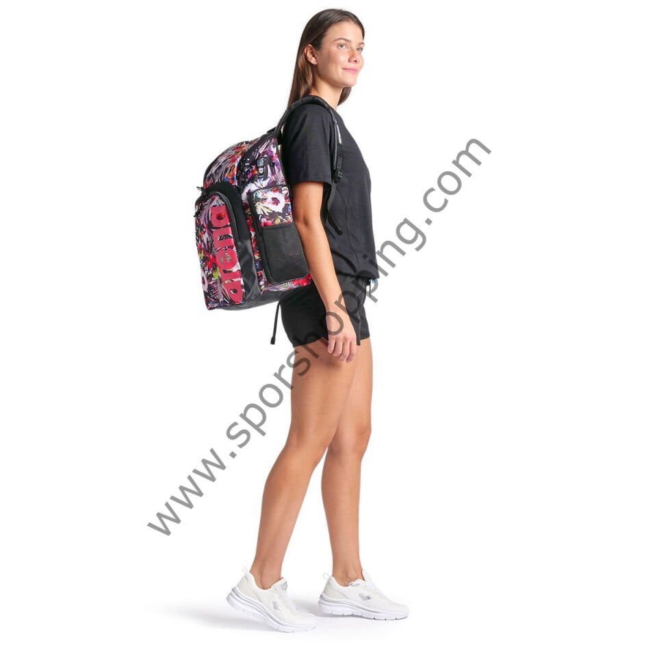 Arena Spiky III Backpack 35L Yüzücü Sırt Çantası – Çiçek Desenli (Pembe Logo) 006273129