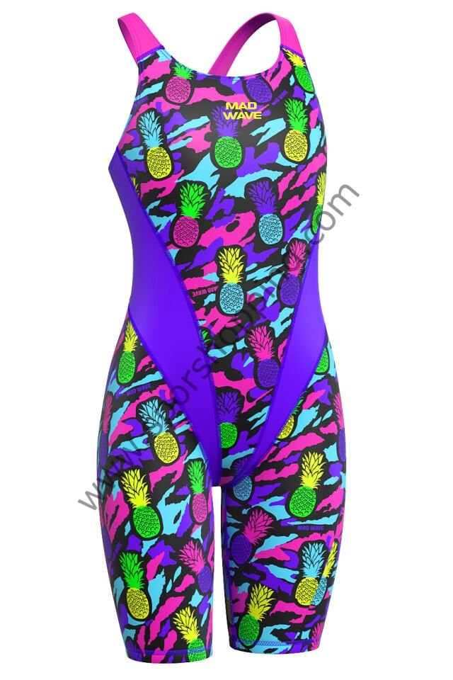 Mad Wave  kız çocuk Yarış Mayosu – Crossback Pineapple Print