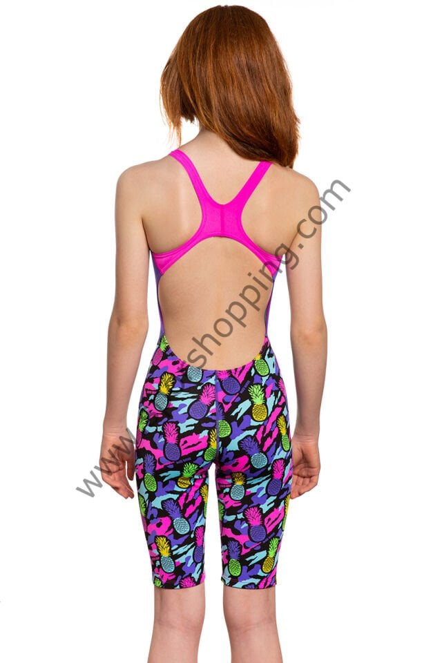 Mad Wave  kız çocuk Yarış Mayosu – Crossback Pineapple Print