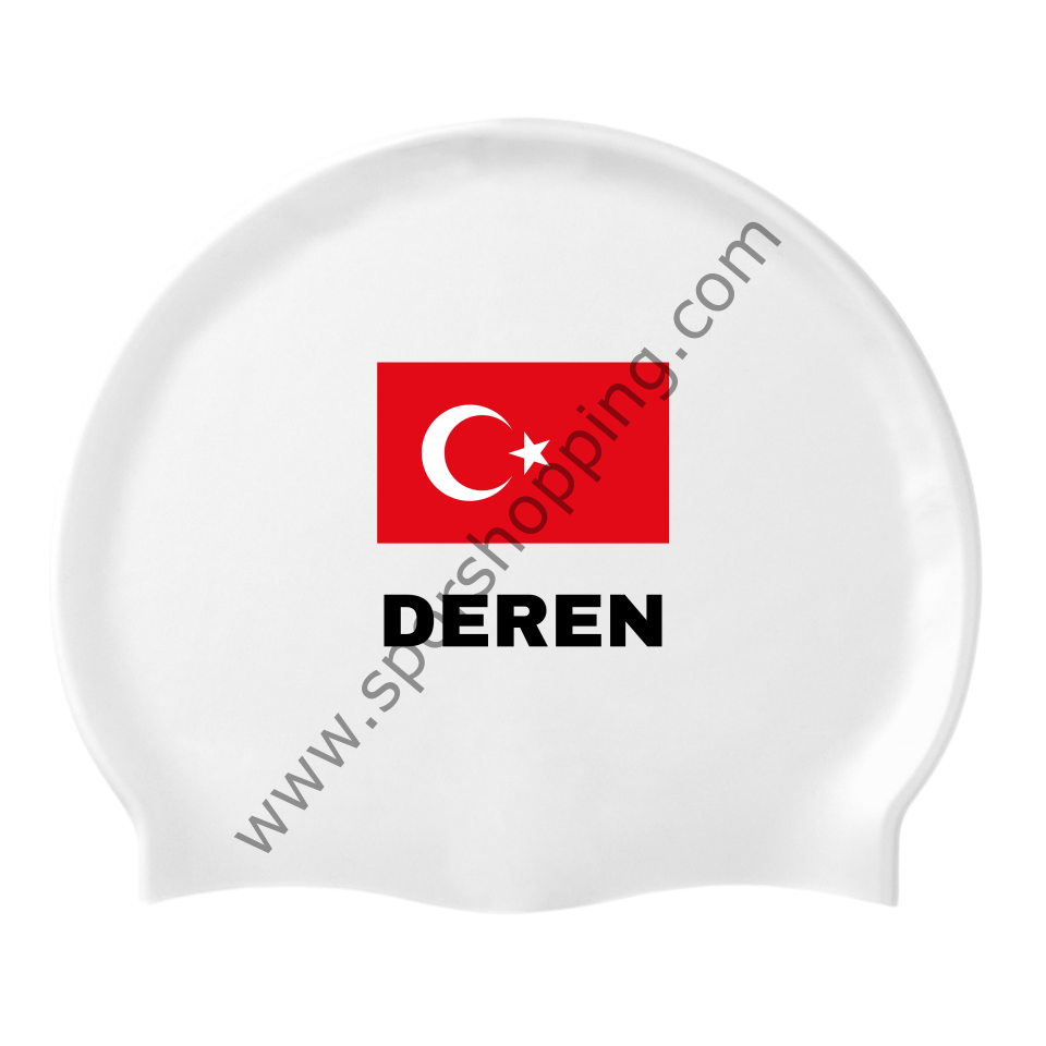 Türk Bayrağı “Özel İsim Baskılı” Silikon Deniz ve Havuz Bonesi – Beyaz