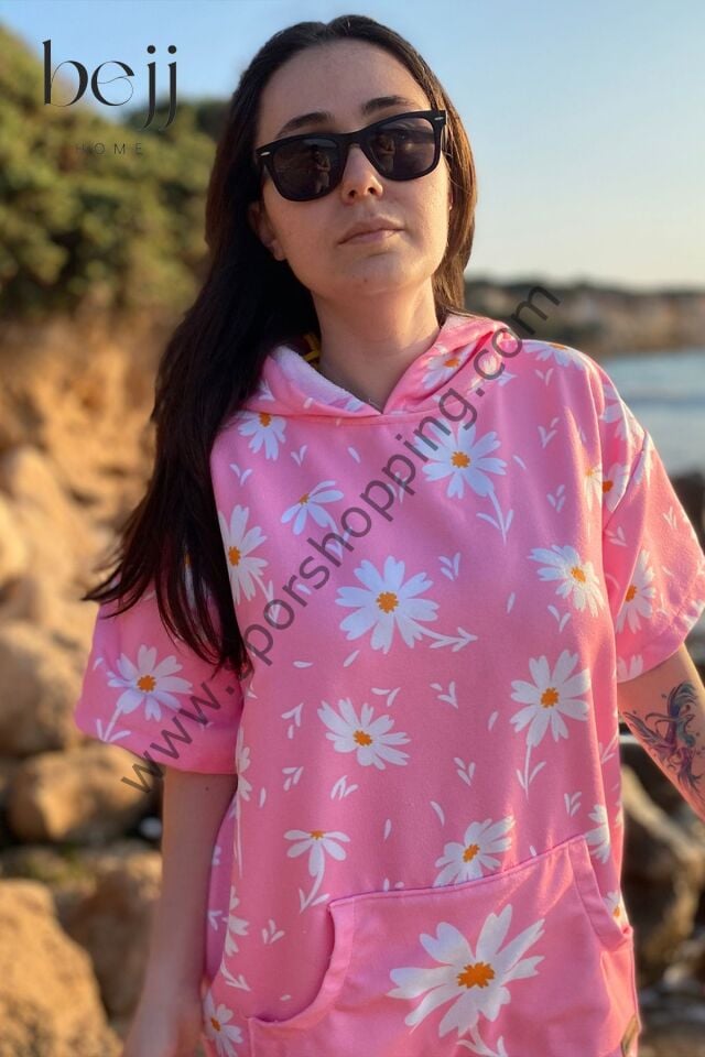 Sörf Yazlık Panço Kapşonlu Bornoz Plaj Havlusu (LIVE FREE) Summer (papatya)