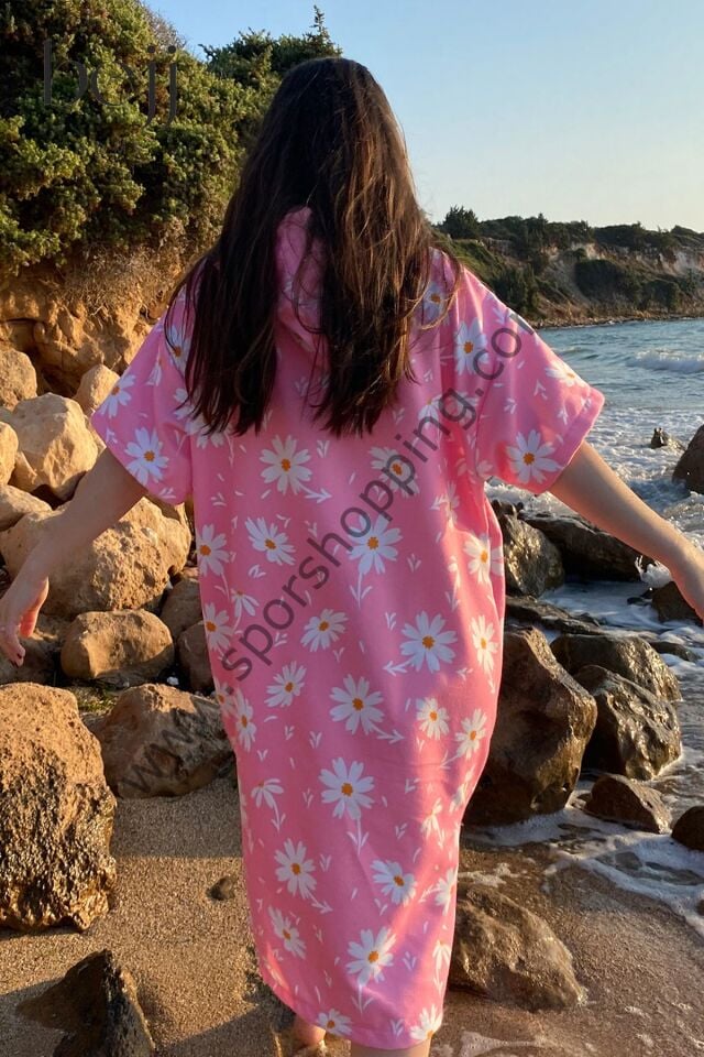 Sörf Yazlık Panço Kapşonlu Bornoz Plaj Havlusu (LIVE FREE) Summer (papatya)
