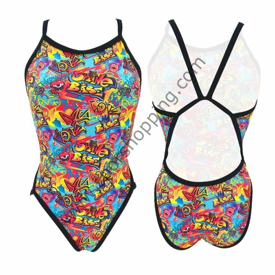 Turbo Kadın Antrenman Mayosu – Revolution Shine Baby | Graffiti Desenli, Dayanıklı, Yüksek Performans