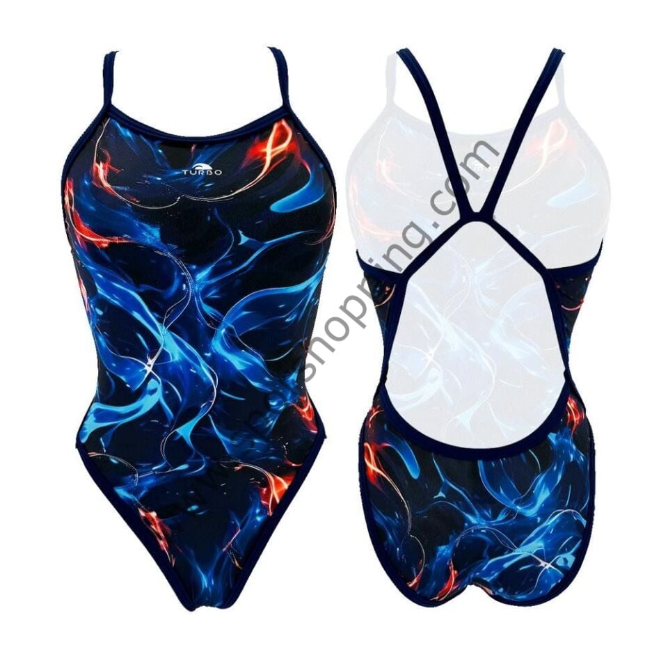 Turbo Kadın Antrenman Mayosu – Revolution Bluelectric | Elektrik Desenli, Klor Dayanıklı, Açık Sırt