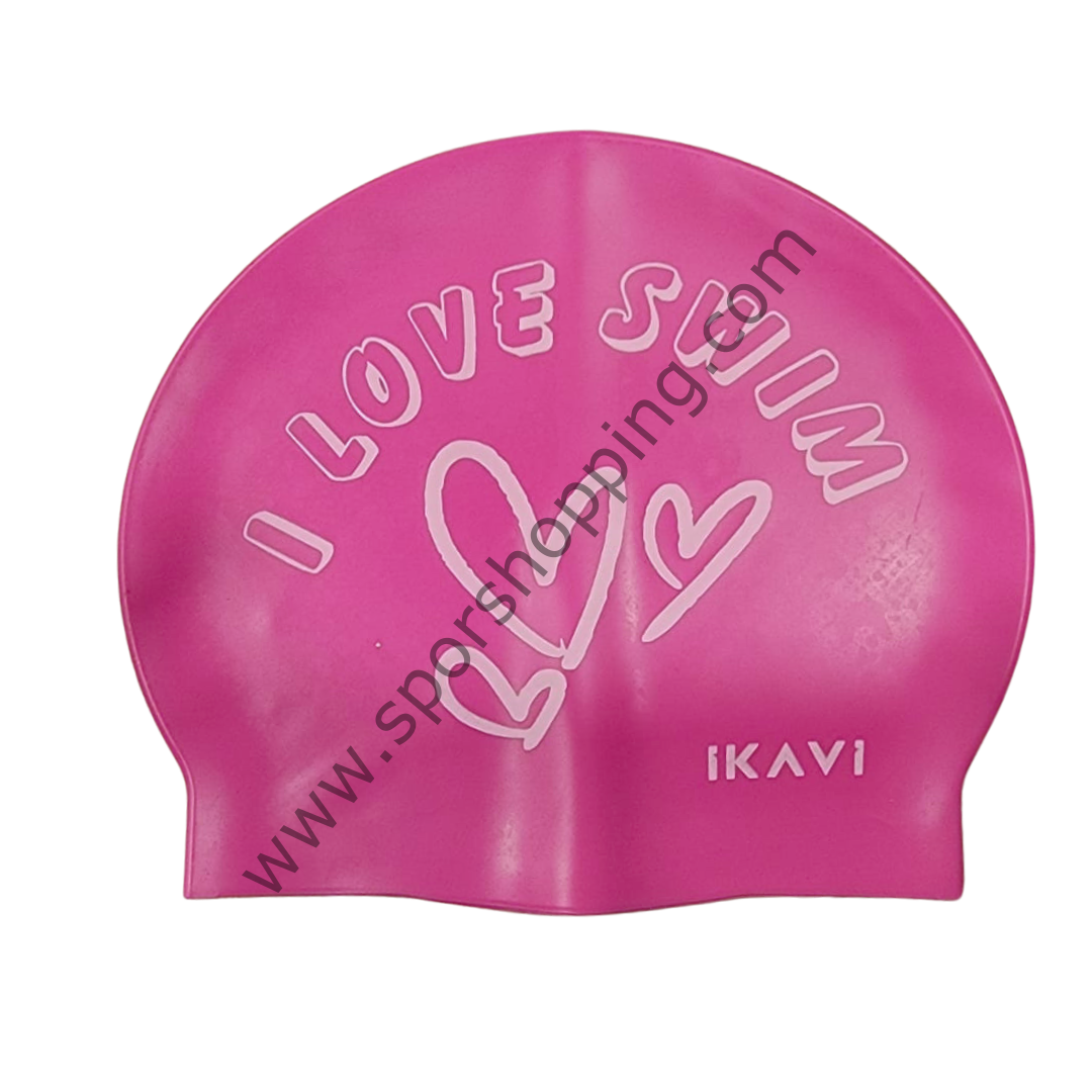 I Love Swim Baskılı Havuz Bone Fuşya