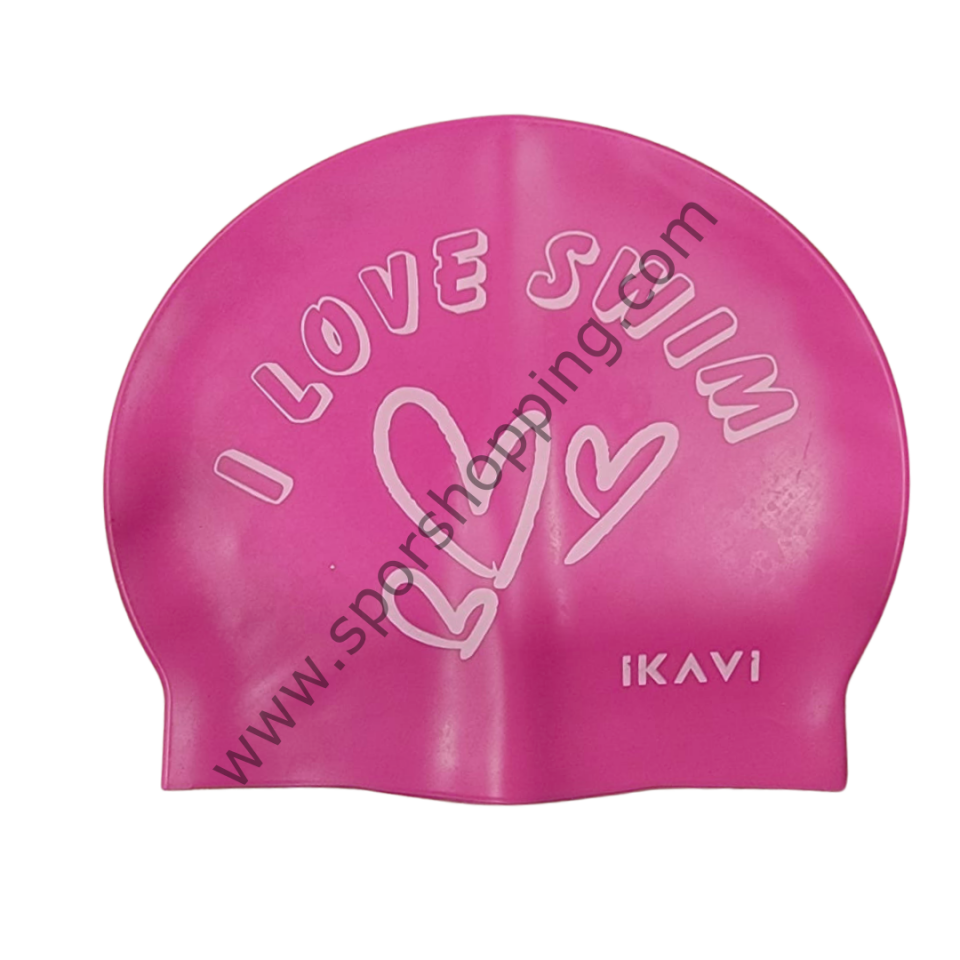 I Love Swim Baskılı Havuz Bone Fuşya