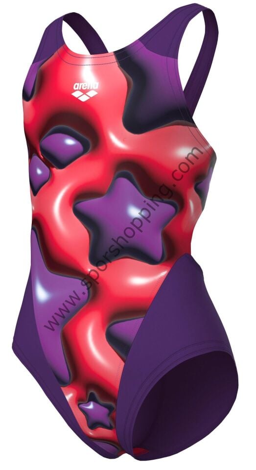 Arena Star Shaped Kız Çocuk Yüzücü Mayosu – Yıldız Desenli Mor & Kırmızı | 008169950