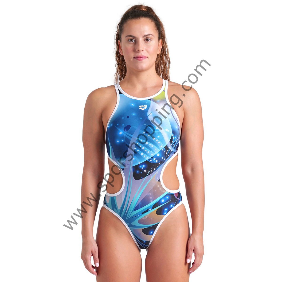 Arena One Print Swimsuit Tech Back Kadın Siyah Yüzücü Mayosu 008835150