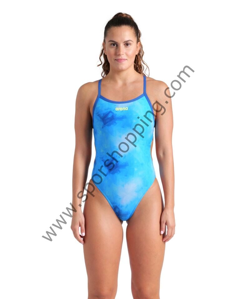 Arena Tie Dye Kadın Yüzücü Mayosu – Mavi Desenli  010023707