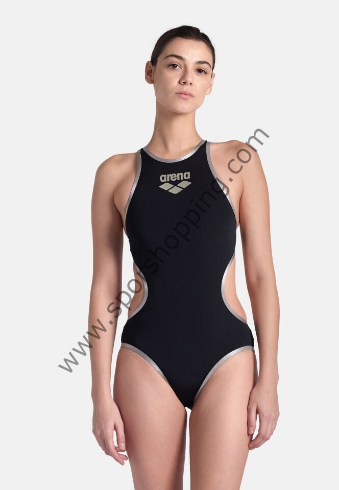 Arena One Biglogo One Piece Kadın Antrenman Mayosu – Siyah/Gri 001198611
