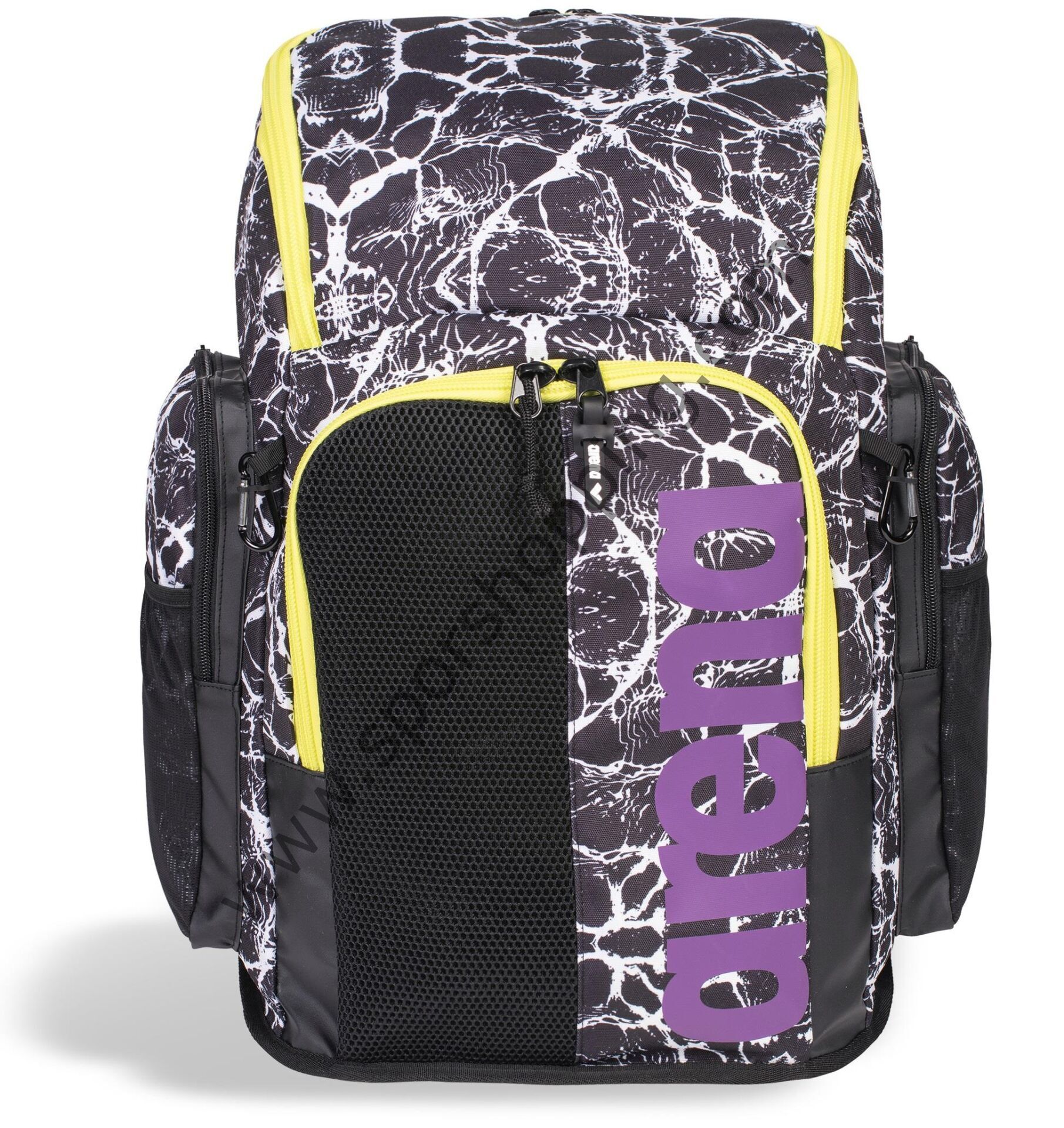 Arena Spiky III Backpack 45L Yüzücü Sırt Çantası – Siyah/Beyaz Desenli (Mor Logo)  006272131