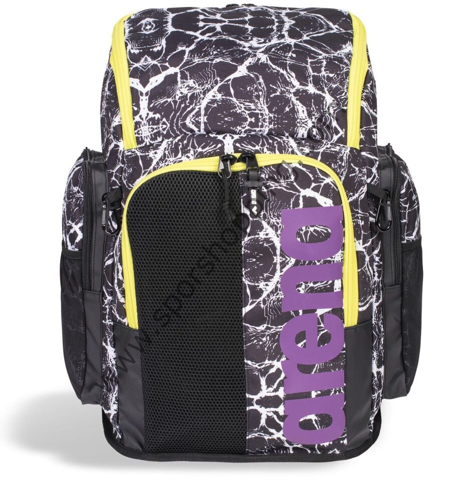 Arena Spiky III Backpack 45L Yüzücü Sırt Çantası – Siyah/Beyaz Desenli (Mor Logo)  006272131