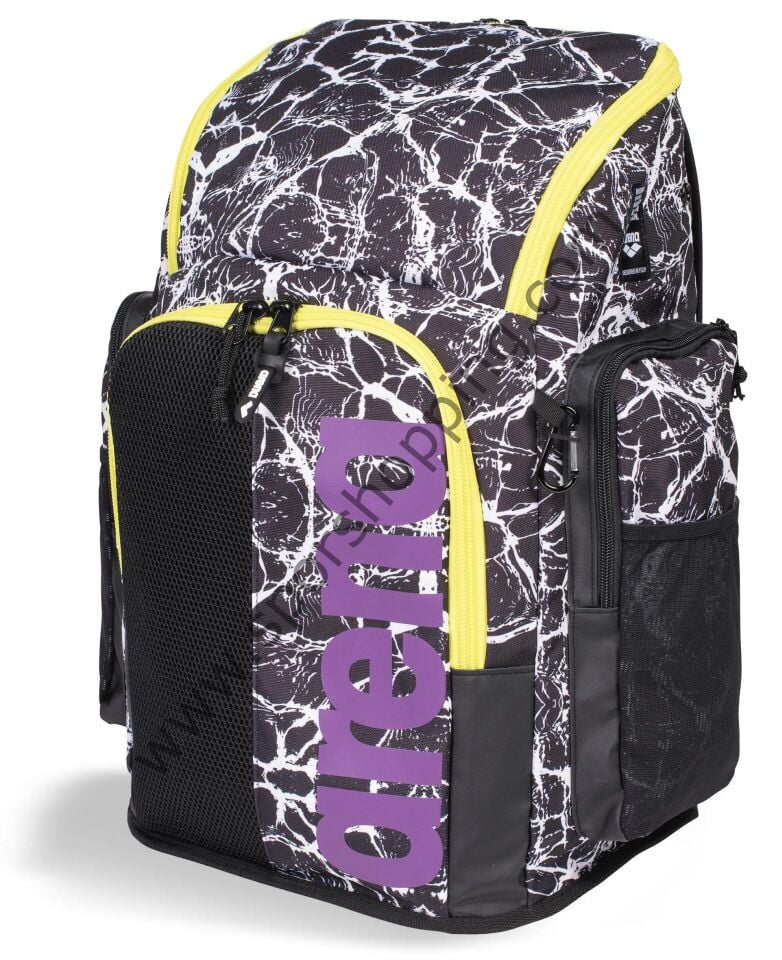 Arena Spiky III Backpack 45L Yüzücü Sırt Çantası – Siyah/Beyaz Desenli (Mor Logo)  006272131